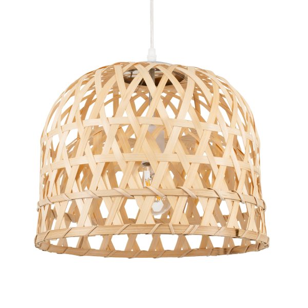 MANGEA 00715 Boho Κρεμαστό Φωτιστικό Πλέγμα Μονόφωτο 1 x E27 IP20 Μπεζ Ξύλο - Μ35 x Π35 x Υ22cm