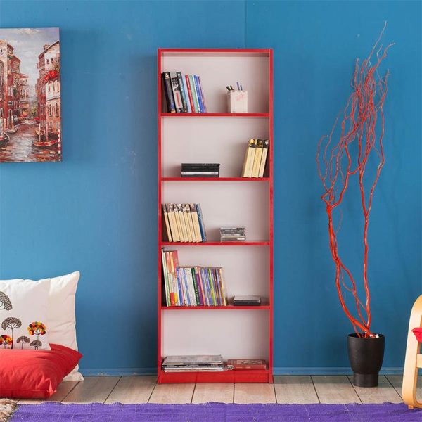 Βιβλιοθήκη μελαμίνης Max  σε χρώμα κόκκινο 58x23x170εκ. - Image 3
