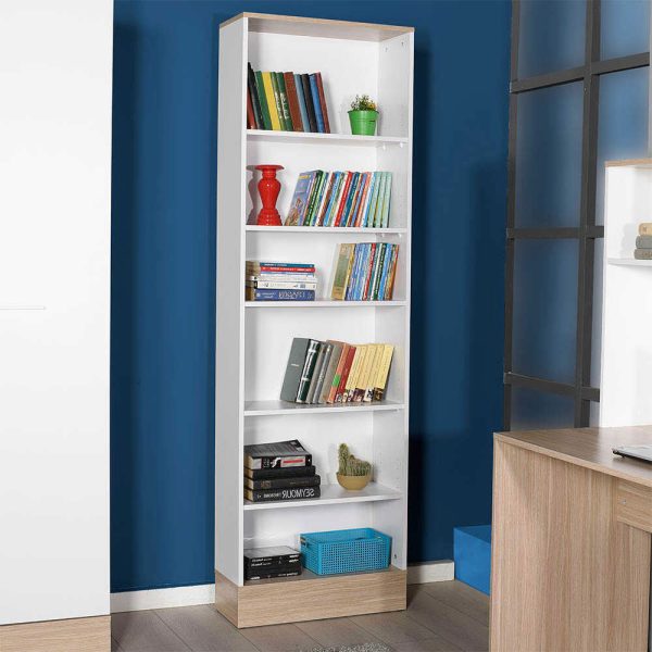 Βιβλιοθήκη μελαμίνης Base  χρώμα oak - λευκό 60x26x197εκ. - Image 2
