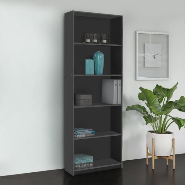 Βιβλιοθήκη μελαμίνης Max  χρώμα ανθρακί 58x23x170εκ. - Image 2