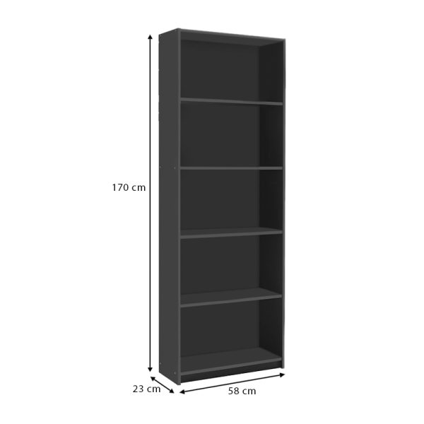 Βιβλιοθήκη μελαμίνης Max  χρώμα ανθρακί 58x23x170εκ. - Image 3