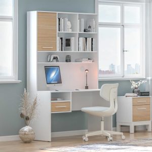Γραφείο εργασίας London  χρώμα λευκό – oak 120x60x196εκ.