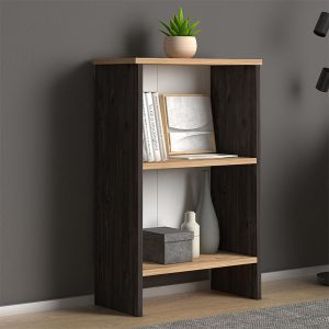 Βιβλιοθήκη μελαμίνης Flora  χρώμα industrial grey – oak 52x25x80εκ.
