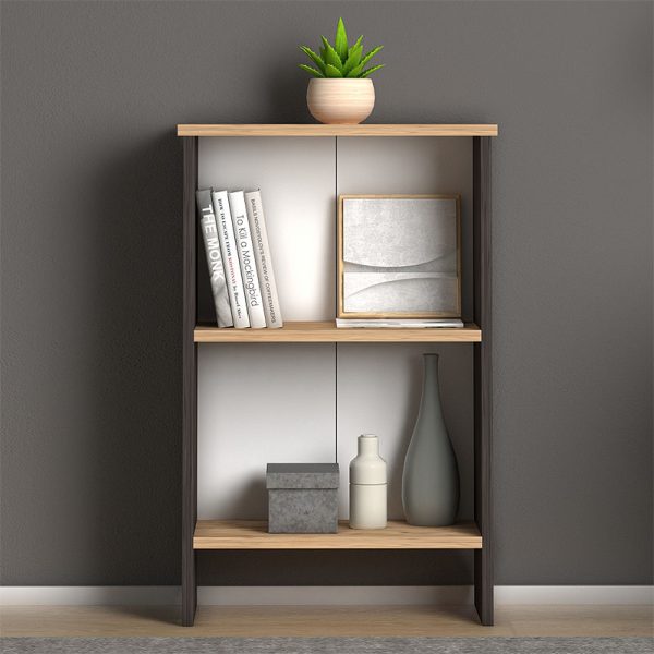 Βιβλιοθήκη μελαμίνης Flora  χρώμα industrial grey - oak 52x25x80εκ. - Image 3
