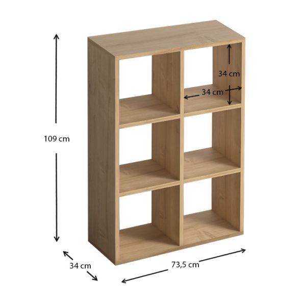 Βιβλιοθήκη Cube  από μελαμίνη χρώμα oak 73,5x34x109εκ. - Image 4