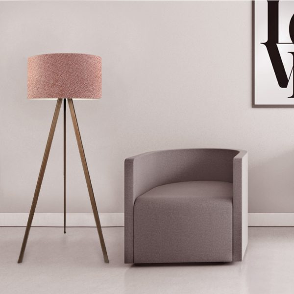 Φωτιστικό δαπέδου Rosling  Mdf/ύφασμα Pvc χρώμα καρυδί - dusty rose 38x38x140εκ. - Image 2
