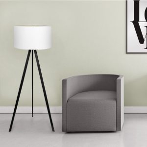 Φωτιστικό δαπέδου Rosling  Mdf/ύφασμα Pvc χρώμα μαύρο – λευκό 38x38x140εκ.
