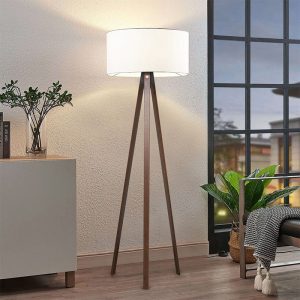 Φωτιστικό δαπέδου Rosling  Mdf/ύφασμα Pvc χρώμα καρυδί – λευκό 38x38x140εκ.