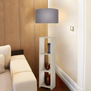 Φωτιστικό δαπέδου Launo  υφασμάτινο Pvc/MDF χρώμα λευκό – γκρι 38x38x150εκ.
