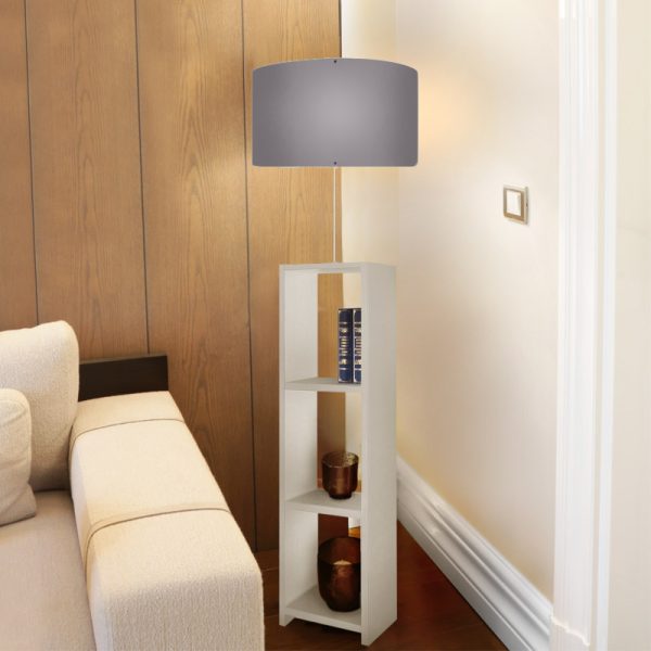 Φωτιστικό δαπέδου Launo  υφασμάτινο Pvc/MDF χρώμα λευκό - γκρι 38x38x150εκ. - Image 2