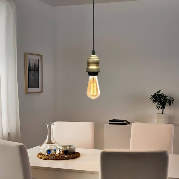 Φωτιστικό οροφής Rustic  E27 μεταλλικό μονόφωτο χρώμα retro antique 100-120εκ. - Image 2