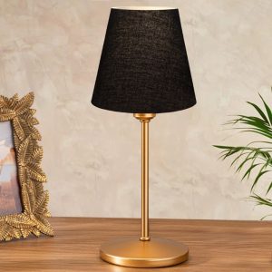 Φωτιστικό επιτραπέζιο Santo  E27 ύφασμα Pvc χρώμα μαύρο – χρυσό Ø13×37εκ.