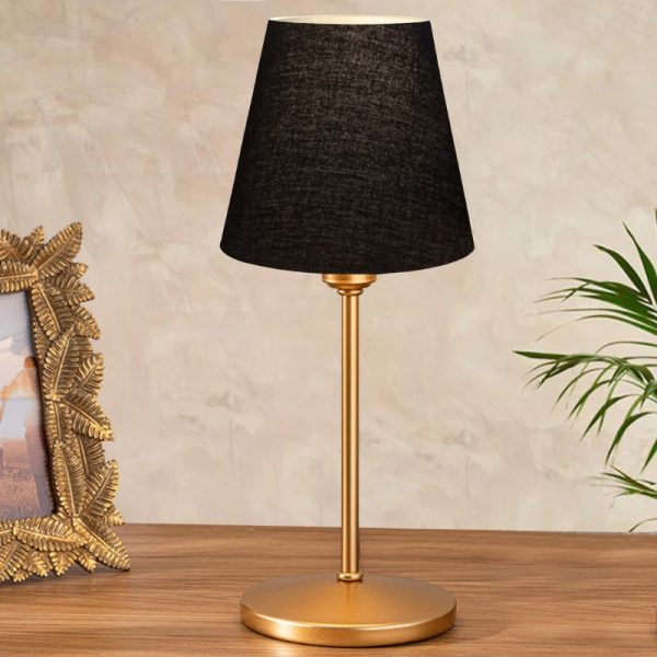 Φωτιστικό επιτραπέζιο Santo  E27 ύφασμα Pvc χρώμα μαύρο - χρυσό Ø13x37εκ. - Image 2