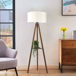 Φωτιστικό δαπέδου Thomas  E27 Mdf/ύφασμα Pvc χρώμα καρυδί – κρεμ 38x38x135εκ.