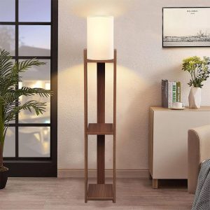 Φωτιστικό δαπέδου Verma I  E27 Mdf/ύφασμα Pvc χρώμα καρυδί – κρεμ 18,5×18,5×142εκ.