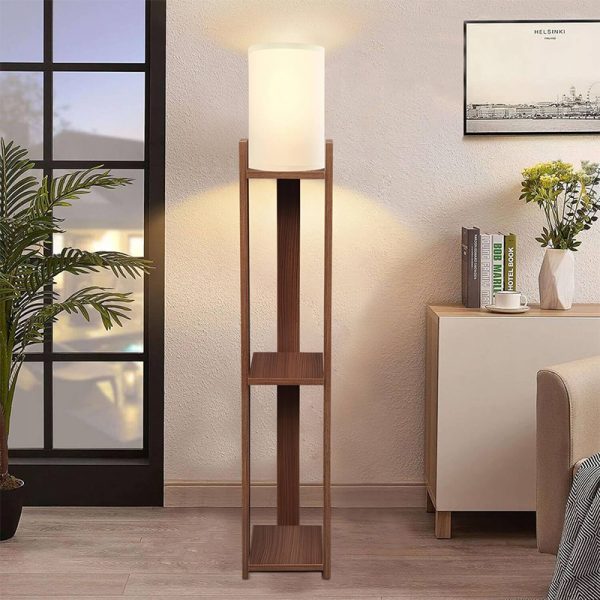 Φωτιστικό δαπέδου Verma I  E27 Mdf/ύφασμα Pvc χρώμα καρυδί - κρεμ 18,5x18,5x142εκ. - Image 2