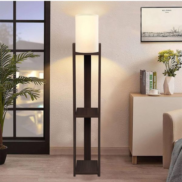 Φωτιστικό δαπέδου Verma I  E27 Mdf/ύφασμα Pvc χρώμα wenge - κρεμ 18,5x18,5x142εκ. - Image 2