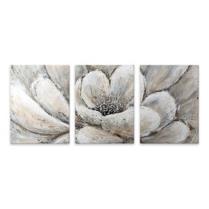 Πίνακας σε καμβά “Silver Flowers”  τρίπτυχος ψηφιακής εκτύπωσης 126x55x3εκ.
