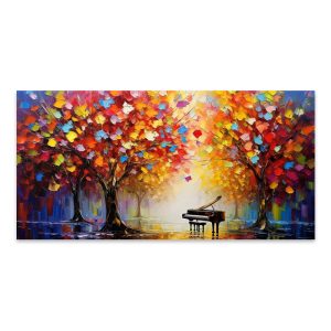 Πίνακας σε καμβά “Piano in Colorful Forest”  ψηφιακής εκτύπωσης 120x60x3εκ.