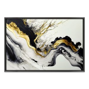 Πίνακας σε καμβά “Abstract Golden Wave”  ψηφιακής εκτύπωσης με κορνίζα χρώμα μαύρο 140x100x3εκ.