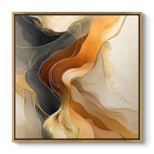 Πίνακας σε καμβά “Sand and Wind Abstract”  ψηφιακής εκτύπωσης με κορνίζα χρώμα χρυσό 100x100x3εκ.