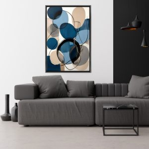 Πίνακας σε καμβά “Blue and Beige Abstract”  ψηφιακής εκτύπωσης με κορνίζα χρώμα μαύρο 70x100x3εκ.