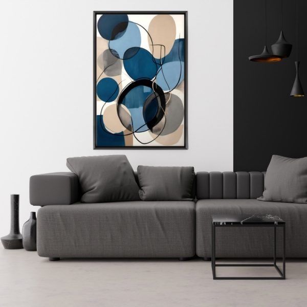 Πίνακας σε καμβά "Blue and Beige Abstract"  ψηφιακής εκτύπωσης με κορνίζα χρώμα μαύρο 70x100x3εκ. - Image 2