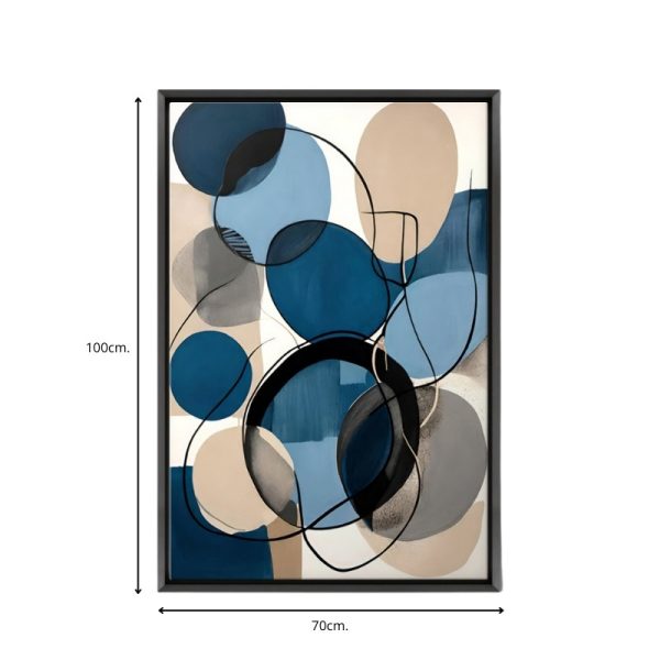 Πίνακας σε καμβά "Blue and Beige Abstract"  ψηφιακής εκτύπωσης με κορνίζα χρώμα μαύρο 70x100x3εκ. - Image 3
