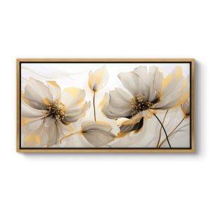 Πίνακας σε καμβά “Ethereal Blossom”  ψηφιακής εκτύπωσης με κορνίζα χρώμα χρυσό 120x60x3εκ.