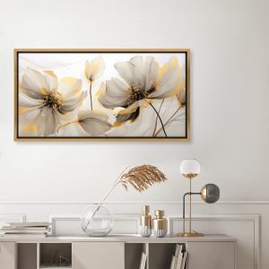 Πίνακας σε καμβά “Ethereal Blossom”  ψηφιακής εκτύπωσης με κορνίζα χρώμα χρυσό 120x60x3εκ.