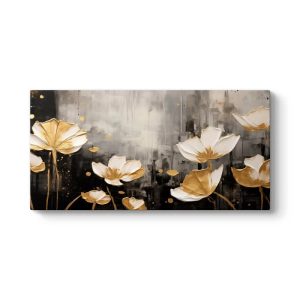 Πίνακας σε καμβά “Gold Flowers”  ψηφιακής εκτύπωσης 80x40x3εκ.