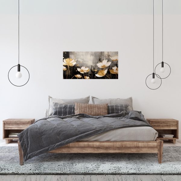 Πίνακας σε καμβά "Gold Flowers"  ψηφιακής εκτύπωσης 80x40x3εκ. - Image 2