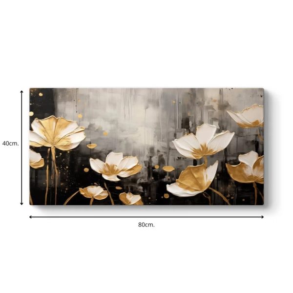 Πίνακας σε καμβά "Gold Flowers"  ψηφιακής εκτύπωσης 80x40x3εκ. - Image 3