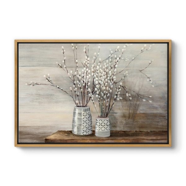 Πίνακας σε καμβά "Willow Flowers"  ψηφιακής εκτύπωσης με κορνίζα χρώμα χρυσό 140x100x3εκ.