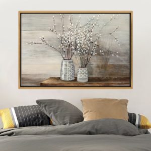 Πίνακας σε καμβά “Willow Flowers”  ψηφιακής εκτύπωσης με κορνίζα χρώμα χρυσό 140x100x3εκ.