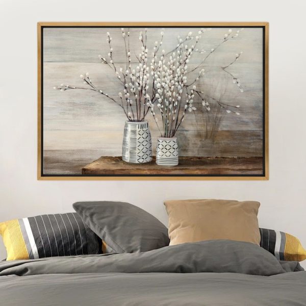 Πίνακας σε καμβά "Willow Flowers"  ψηφιακής εκτύπωσης με κορνίζα χρώμα χρυσό 140x100x3εκ. - Image 2