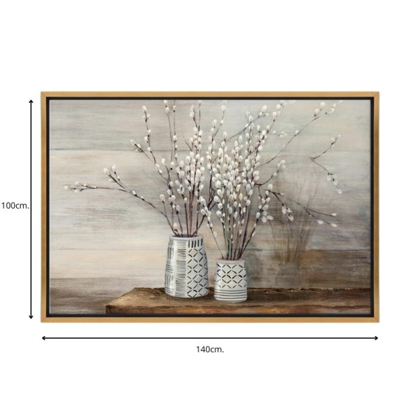 Πίνακας σε καμβά "Willow Flowers"  ψηφιακής εκτύπωσης με κορνίζα χρώμα χρυσό 140x100x3εκ. - Image 3