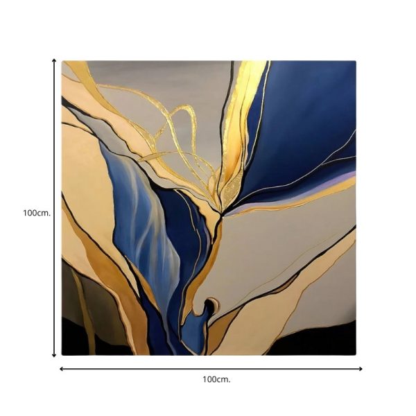 Πίνακας σε καμβά "Dance of Gold and Blue"  ψηφιακής εκτύπωσης 100x100x3εκ. - Image 3
