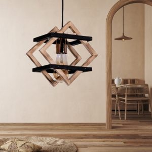 Φωτιστικό οροφής Legno  E27 ξύλινο μονόφωτο χρώμα φυσικό – μαύρο 25x18x70εκ.