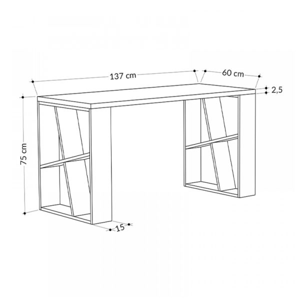Γραφείο εργασίας Honey  χρώμα λευκό - ανθρακί 137x60x75εκ - Image 3