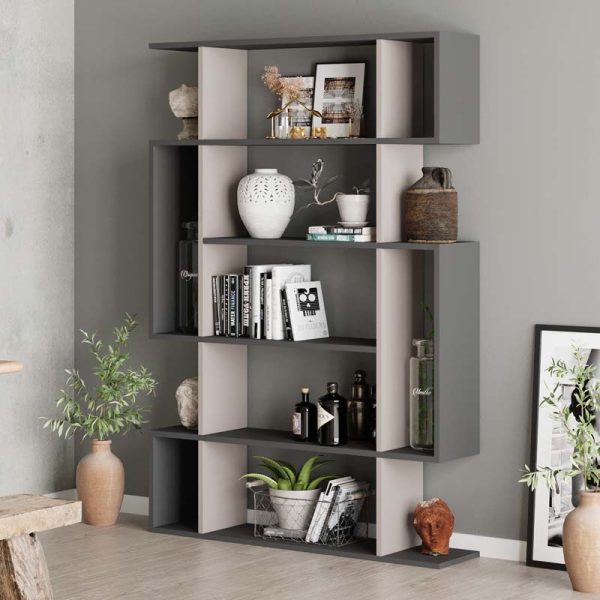 Βιβλιοθήκη Mito  χρώμα ανοιχτή μόκα - ανθρακί 108x25x161εκ.