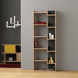Βιβλιοθήκη Oppa  χρώμα φυσικό οξιάς/ανθρακί 60x22x162εκ.