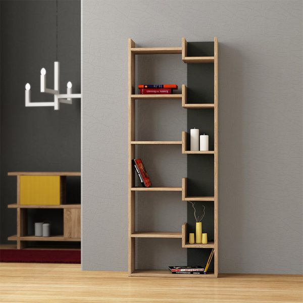 Βιβλιοθήκη Oppa  χρώμα φυσικό οξιάς/ανθρακί 60x22x162εκ.