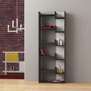 Βιβλιοθήκη Oppa  χρώμα ανθρακί – λευκό 60x22x162εκ.