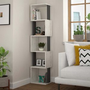 Βιβλιοθήκη Piri  χρώμα λευκό αντικέ – ανθρακί 35x30x161εκ.