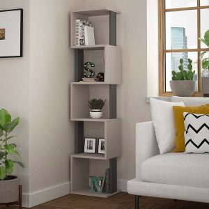 Βιβλιοθήκη Piri  χρώμα ανοιχτή μόκα – ανθρακί 35x30x161εκ.