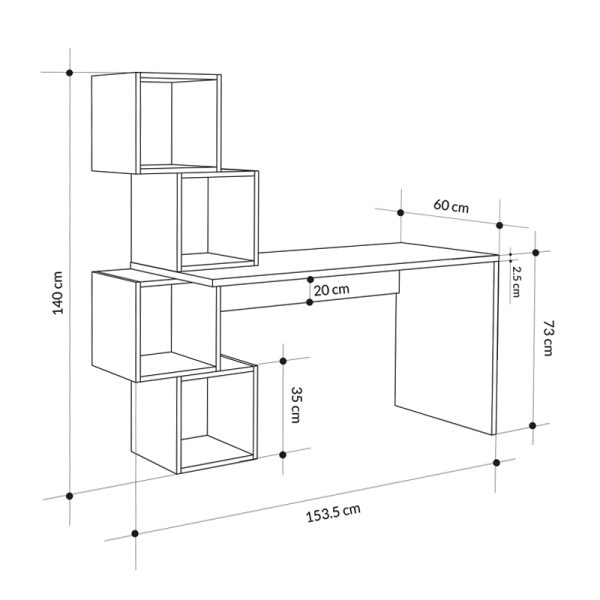 Γραφείο εργασίας Balance  χρώμα λευκό 153,5x60x140εκ - Image 3