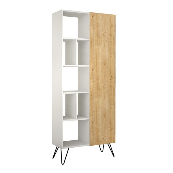 Βιβλιοθήκη Jedda  χρώμα λευκό - φυσικό οξιάς 80,6x29,6x191εκ. - Image 3