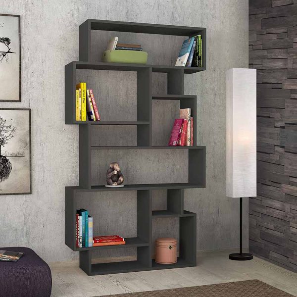 Βιβλιοθήκη Karmato  χρώμα ανθρακί 96x25,5x168,5εκ.