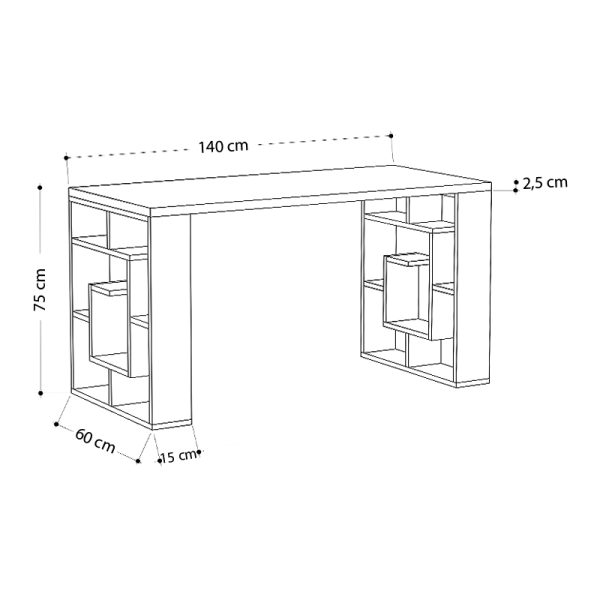 Γραφείο εργασίας Labirent  χρώμα ανθρακί - λευκό 140x60x75εκ - Image 3